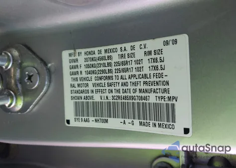 2009 Honda Cr-V Ex from USA, damaged, VIN 3CZRE485X9G708467